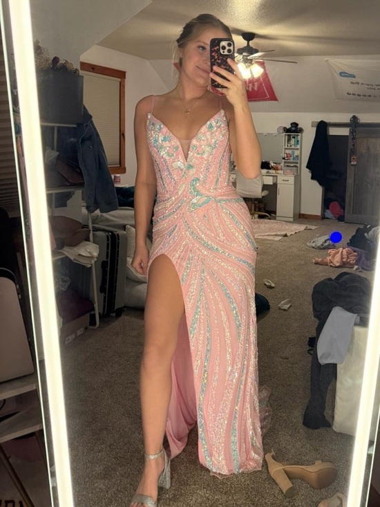 Ashley Lauren Dresses & Skirts - Elegant Pink Beaded Prom Dress with High Slit